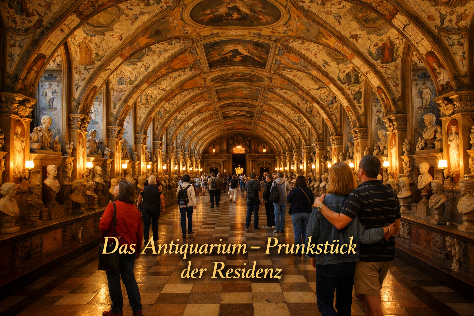 Detailed () interior shot of the opulent Antiquarium hall inside the Residenz München, the longest Renaissance hall north of