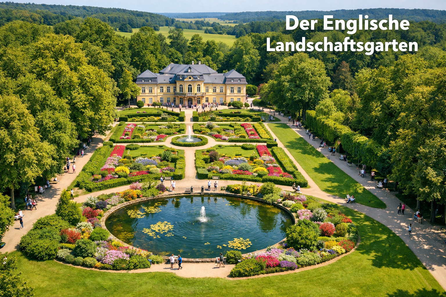 Schloss Fantaisie 2 () aerial-style wide shot of the Schloss Fantaisie park and gardens in Eckersdorf near Bayreuth, showing geometric garden