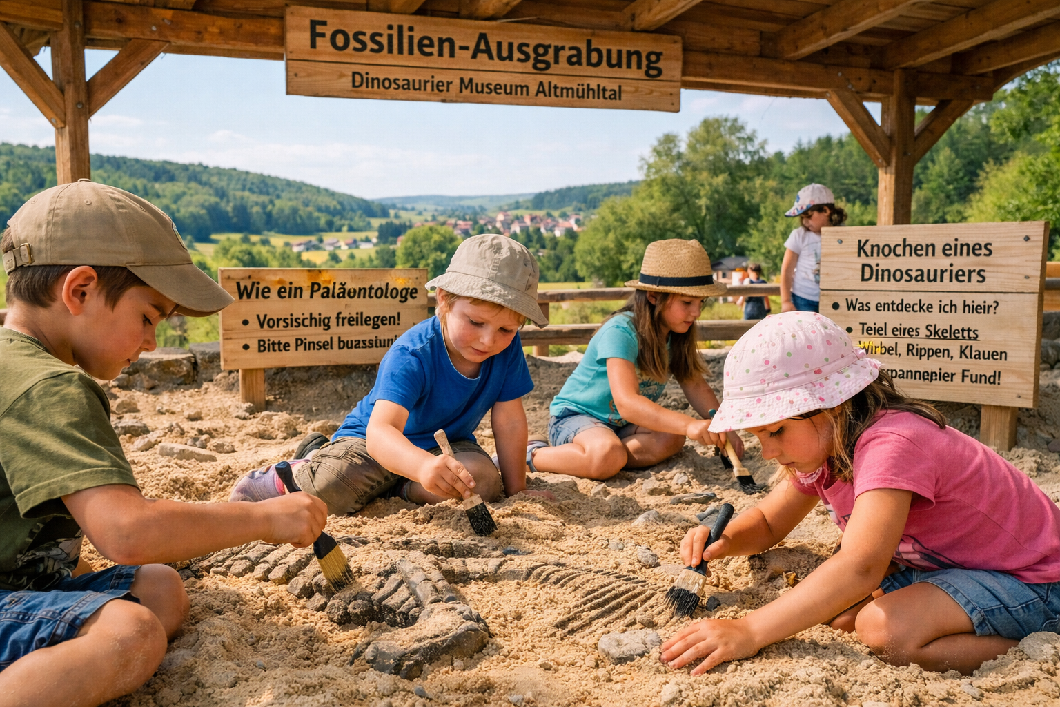 Dinosaurier Museum Altmühltal (Denkendorf) 2 () detailed scene of a family-friendly outdoor fossil excavation area at Dinosaurier Museum Altmühltal Denkendorf. Children