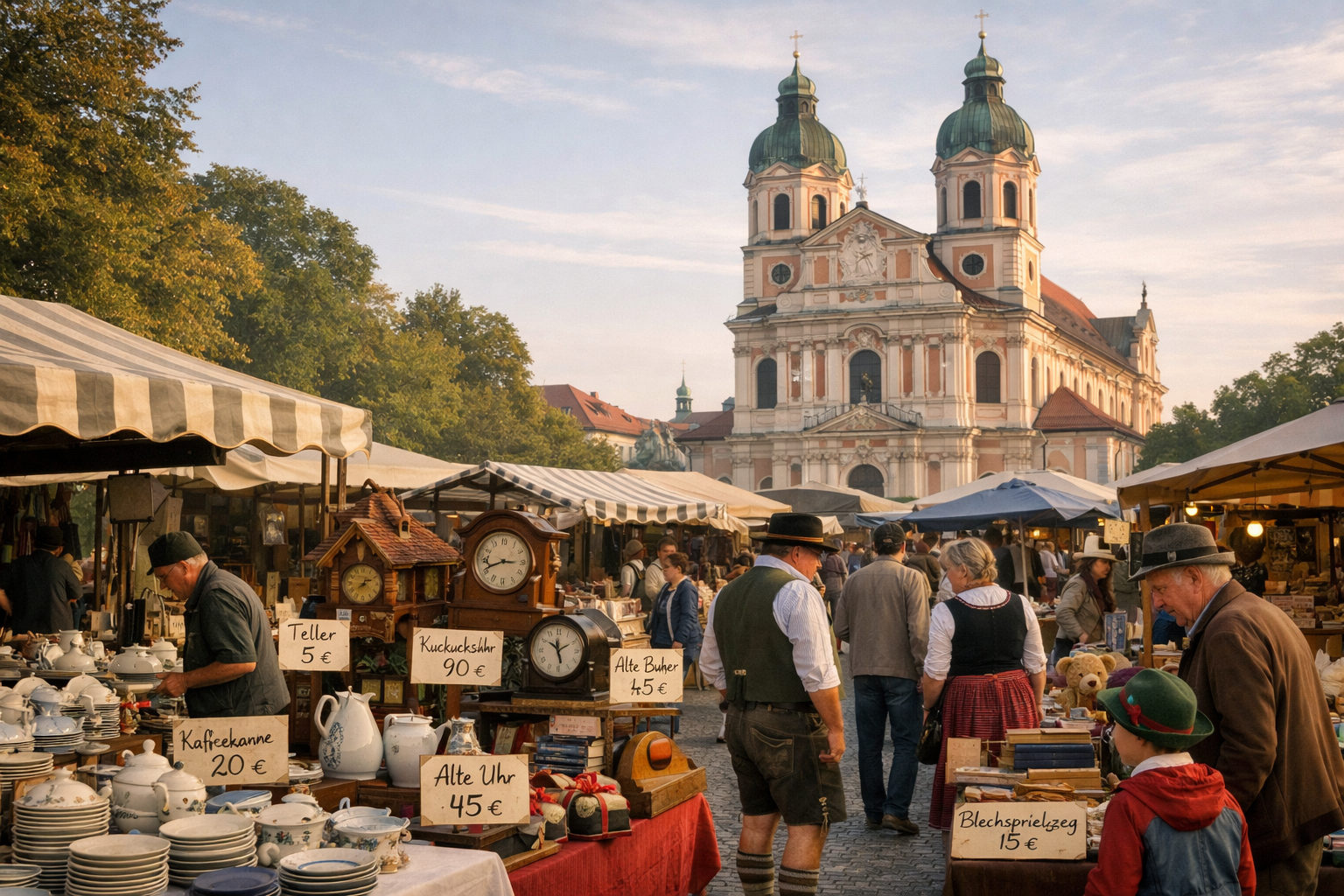 Auer Dult (München) 1 () detailed scene showing the historic Mariahilfplatz in München-Au during Auer Dult: panoramic view of the market square