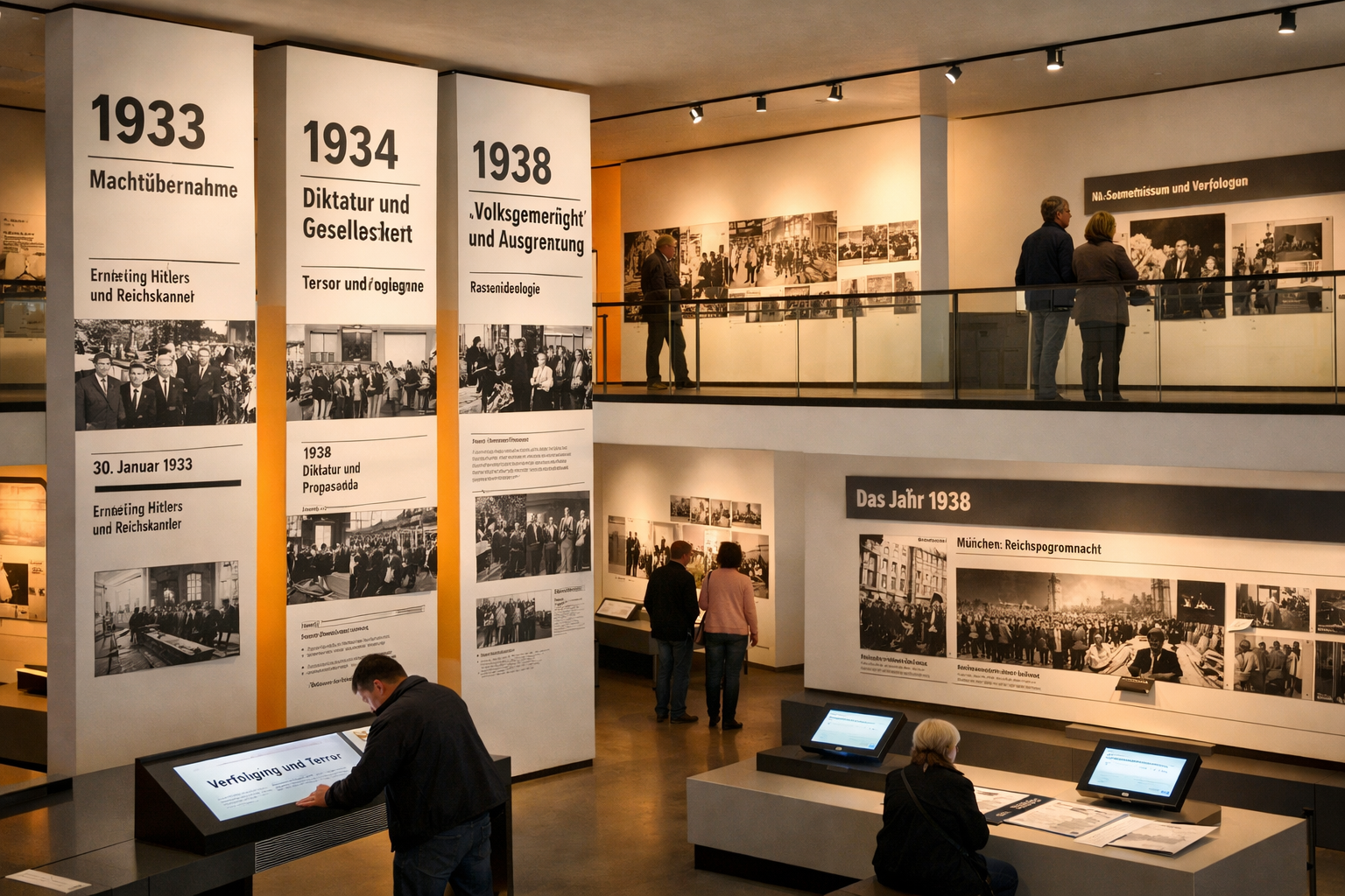 () editorial documentary photograph of the interior permanent exhibition inside the NS-Dokumentationszentrum München.
