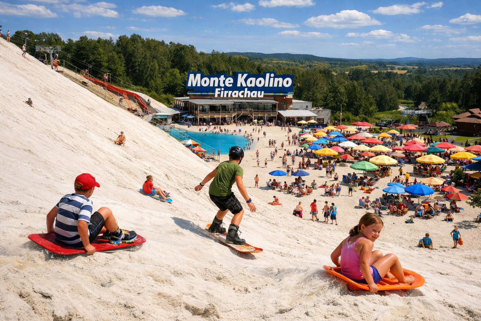 Freizeitpark Monte Kaolino (Hirschau) 1 () editorial image showing families and children enjoying the Monte Kaolino Freizeitpark in Hirschau on a sunny summer day.