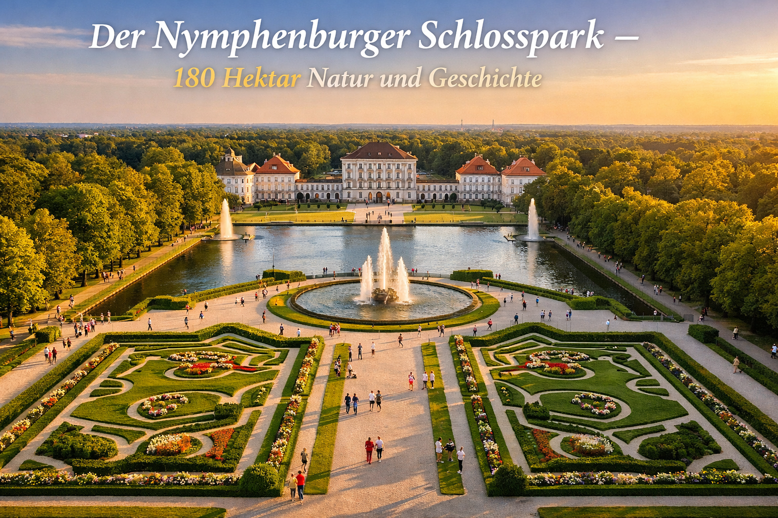 Schloss Nymphenburg 1 () editorial image showing the sweeping Nymphenburg palace gardens from an aerial perspective, with the geometric