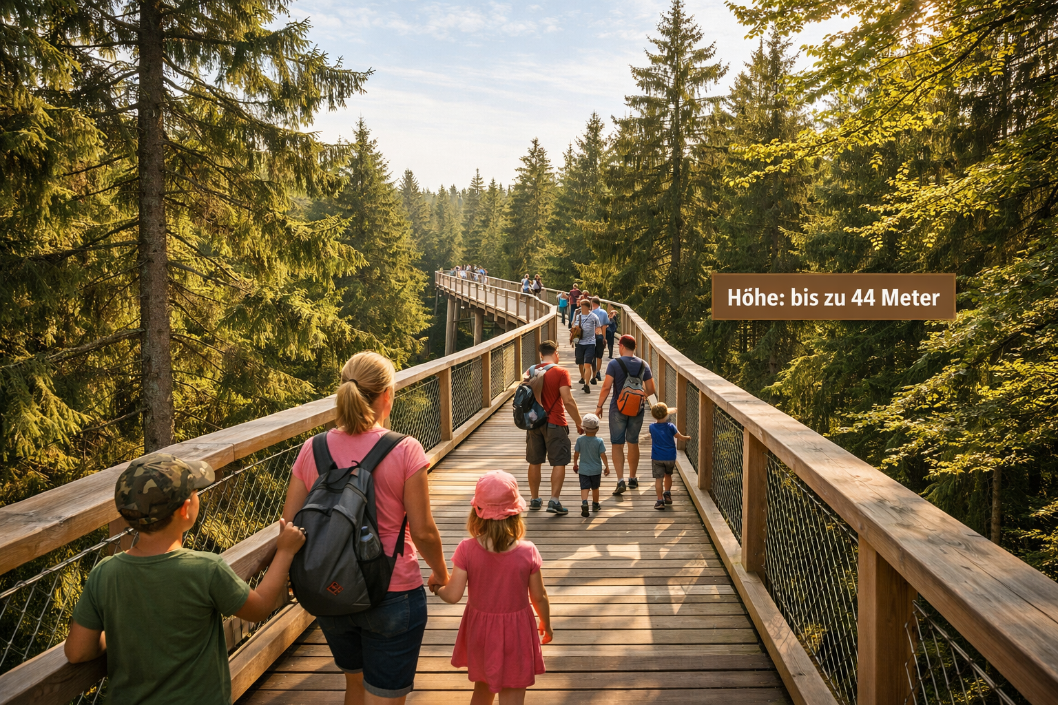 Baumwipfelpfad Bayerischer Wald (Neuschönau) 1 () editorial photo of families and children walking along the elevated wooden treetop path of the Baumwipfelpfad Bayerischer