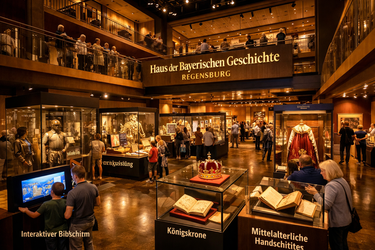 () interior museum photograph showing the grand exhibition halls of the Haus der Bayerischen Geschichte in Regensburg,