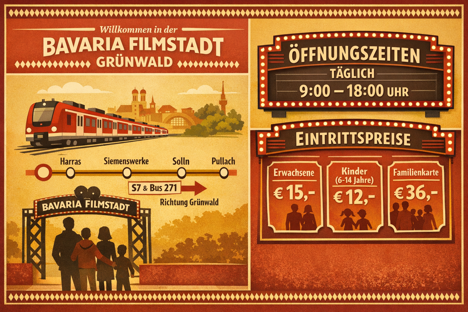Bavaria Filmstadt (Grünwald) 2 () practical visitor information illustration for Bavaria Filmstadt Grünwald showing a stylized map of the S-Bahn route from